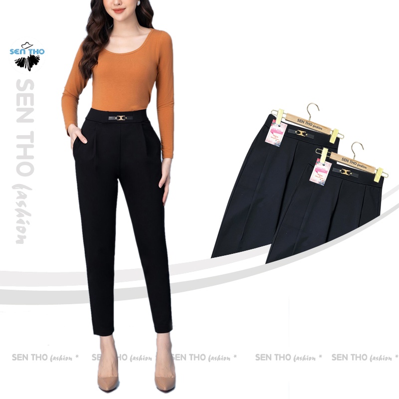 Quần Baggy Nữ Đi Học Sinh Lưng Cao Đi Làm Công Sở Cạp Chun Vải Umi Co Giãn 4 Chiều Màu Đen Form Đẹp Quần Tây