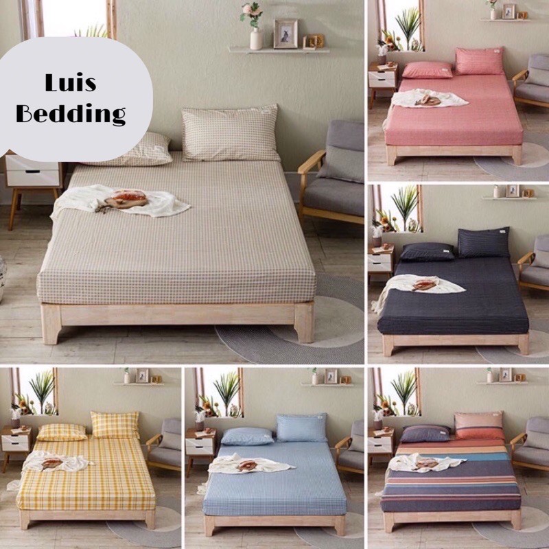 Ga Gối Cotton Tici Kẻ(01 Ga, 02 Vỏ Gối Nằm)-Không bai xù, Không phai màu