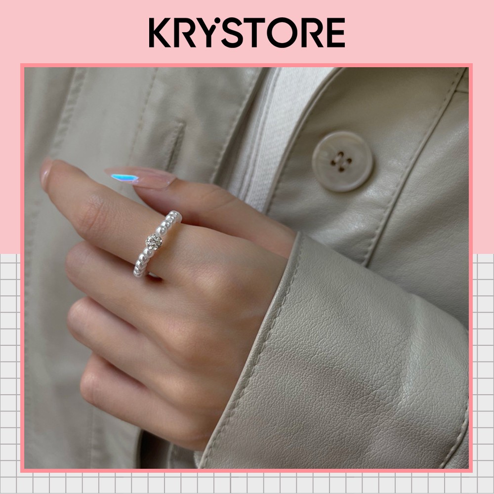 Nhẫn hạt cườm trắng đơn giản thanh lịch Krystore N02