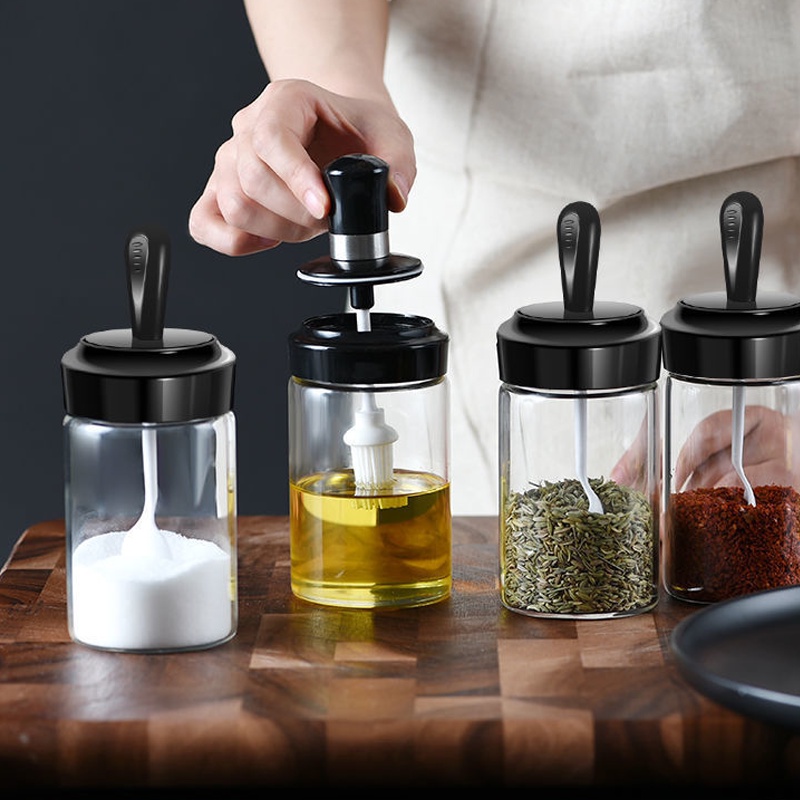 Bộ Hũ Đựng Gia Vị Kèm Muỗng Bằng Thủy Tinh Thiết Kế Thông Minh Dễ Dàng Sử Dụng 250ml