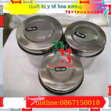 Hộp Inox Tròn Cỡ To Y Tế - Hộp Đựng Bông Gòn phi 10 , kích  thước 11x10cm