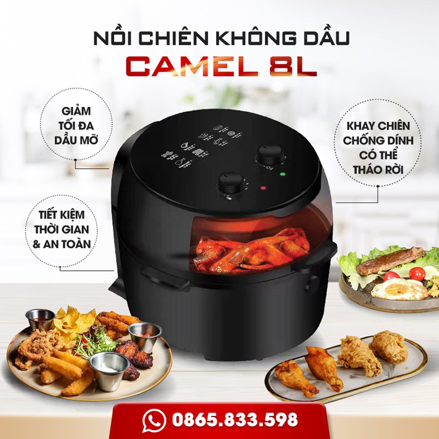 [Mã 44ELSALE1 giảm 5% đơn 3TR] Nồi chiên không dầu 8L Camel, 12L Mkmaoke, hàng chính hãng bảo hành 12 tháng