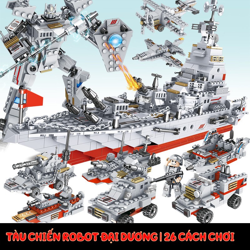 [1001 MẢNH GHÉP] ĐỒ CHƠI XẾP HÌNH LEGO TÀU CHIẾN KHỔNG LỒ, GỒM LEGO ROBOT, LEGO CẢNH SÁT BIỂN