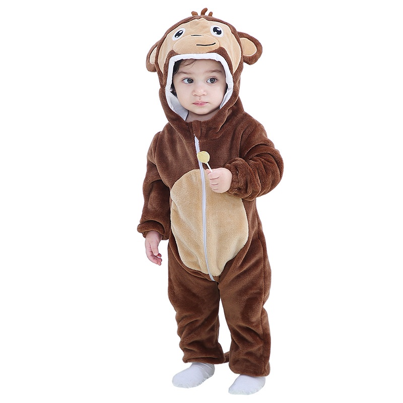 Bộ Áo Liền Quần Có Mũ Trùm Đầu In Hình Động Vật Hoạt Hình Dễ Thương Cho Trẻ Sơ Sinh