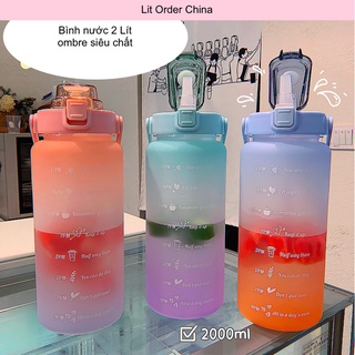 Lit Bình nước 2 lít (2000ML) có ống hút màu ombre siêu chất