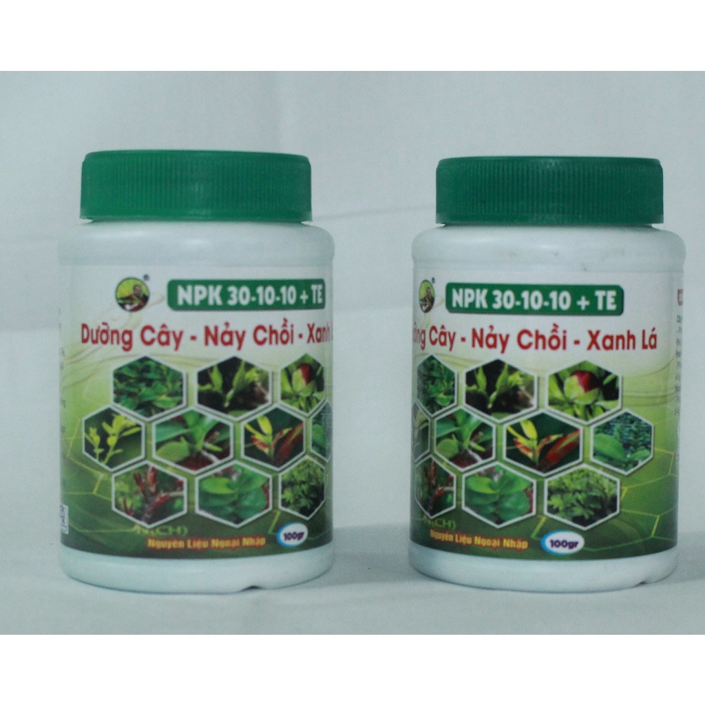 Phân bón cây cảnh NPk 30-10-10 + TE Nảy chồi xanh lá dưỡng cây hũ 100g