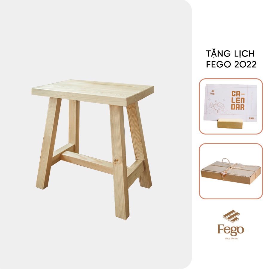 Ghế đôn FEGO0010 45x25x45cm/ Ghế gỗ ngồi ban công trang trí decor phòng khách