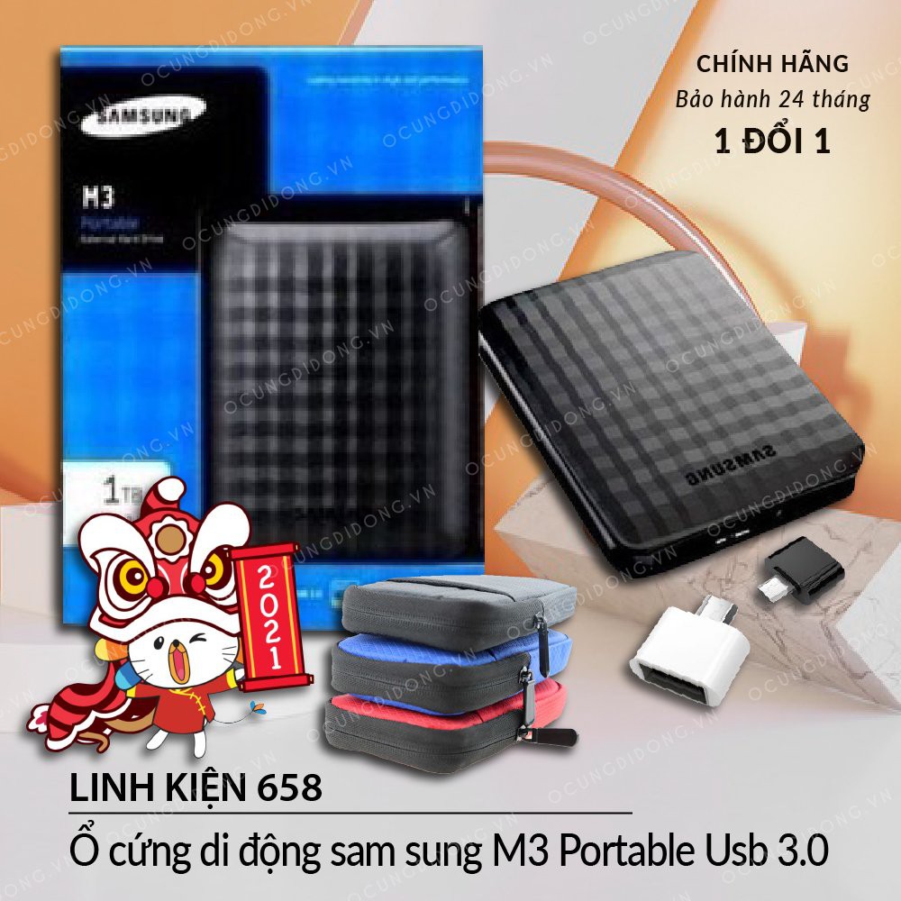Ổ cứng  Samsung M3 Portable 1TB USB 3.0 - tặng kèm bộ đôi đầu chuyển OTG MICRO USB-TYPE Bảo hành 24 tháng | BigBuy360 - bigbuy360.vn