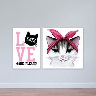 Bộ 2 tranh treo tường hiện đại “Love cats” W2246