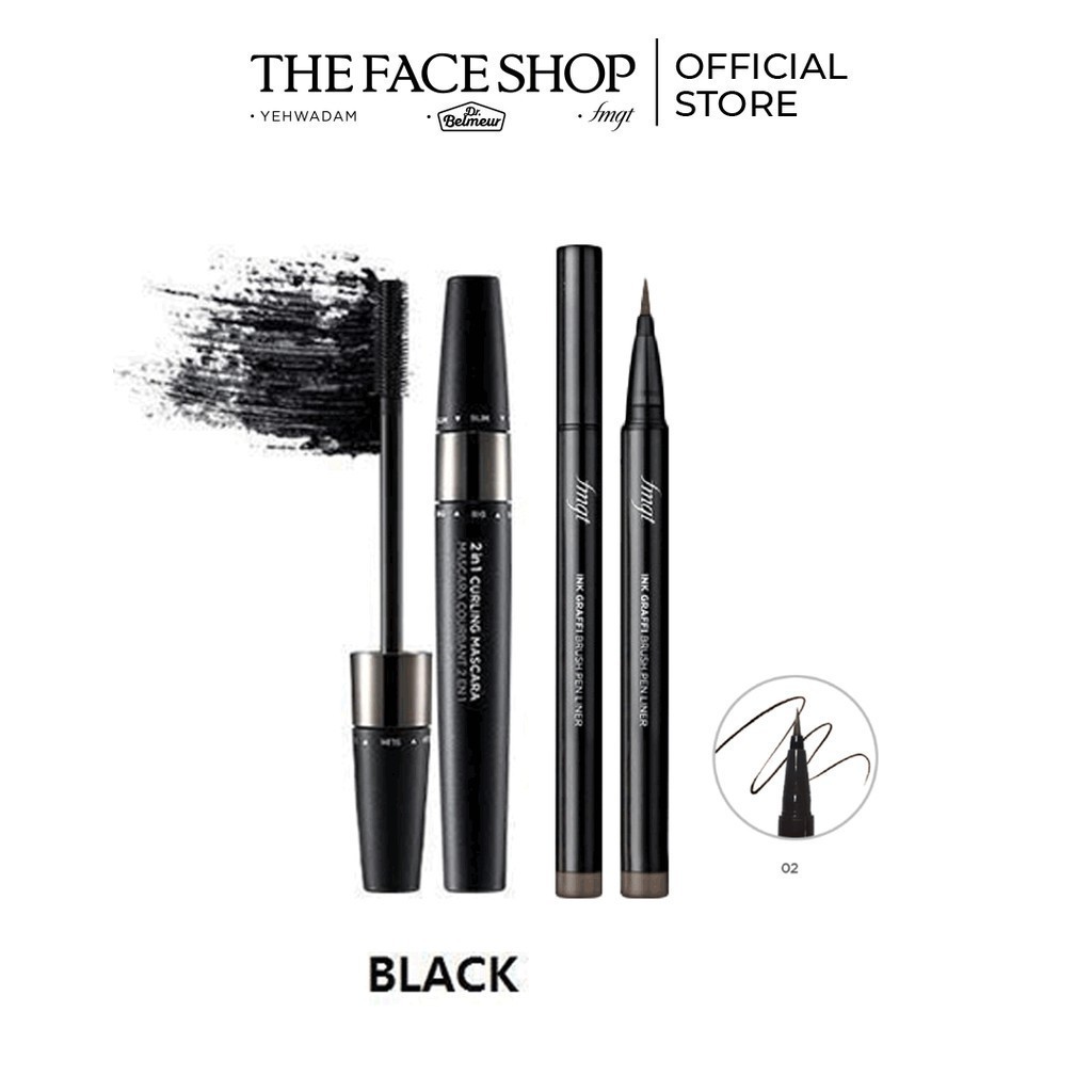 Bộ Trang Điểm Mascara 2IN1 TheFaceShop & Viền mắt dạng bút Ink Graffi Brush Pen Liner