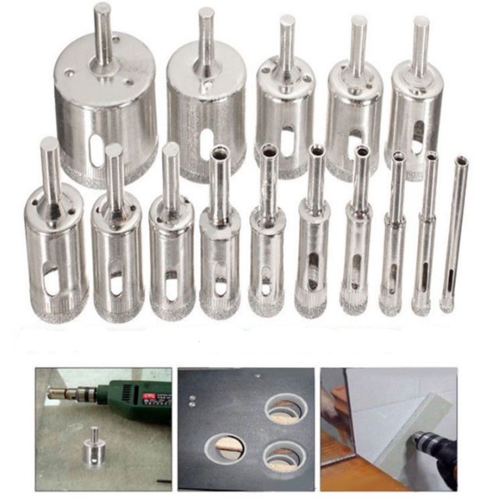 Combo 1 bộ 13 mũi khoan kính đầy đủ size từ 6mm-60mm loại cao cấp, mũi khoan gạch men, đá hoa cương, mũi khoan đa năng