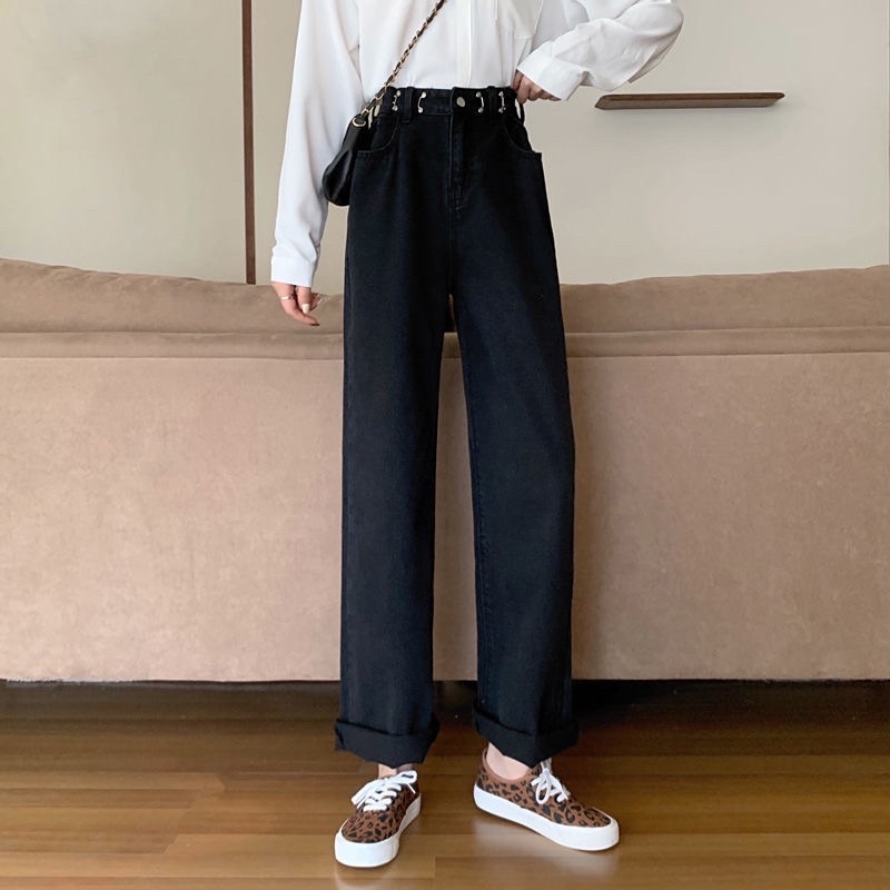 Quần Jeans Nam Nữ Màu Trắng Đen Xanh Ống Rộng Cạp Cao Gài Khuy Phong Cách Ulzzang Phom Unisex Loại 1 Mặc Hàng Ngày