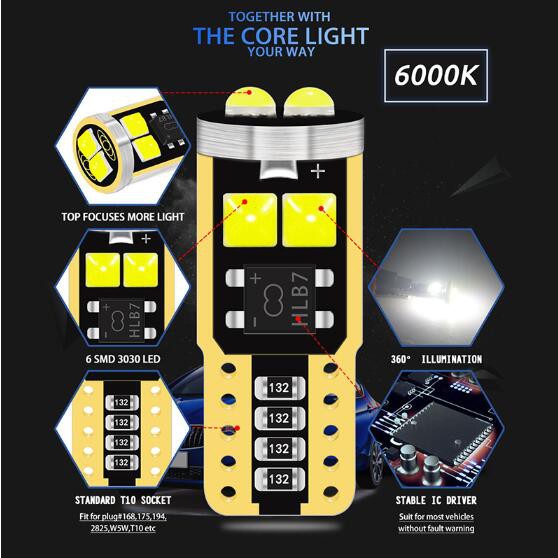 Đèn LED Lymoyo T10 W5W 3030 6SMD 168 501 2825 Dành Cho Xe Hơi