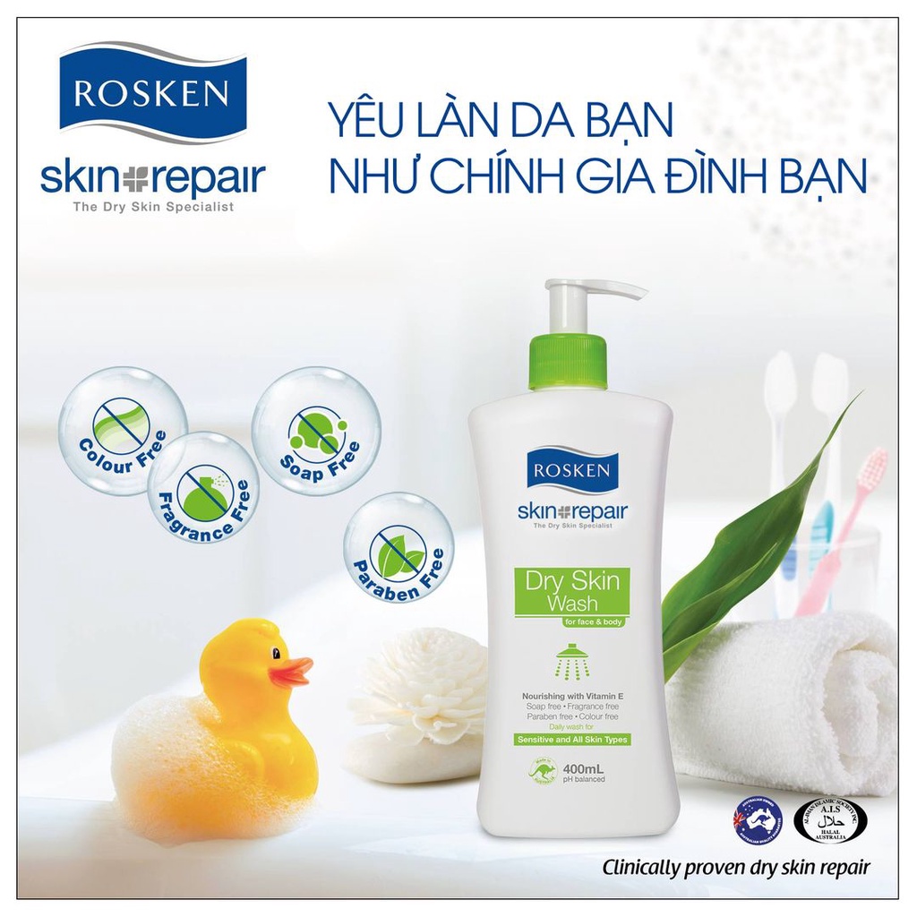Rosken Repair Dry Skin Wash For Face & Body-Sữa Tắm Cho Da Khô,Da Nhạy Cảm 400m