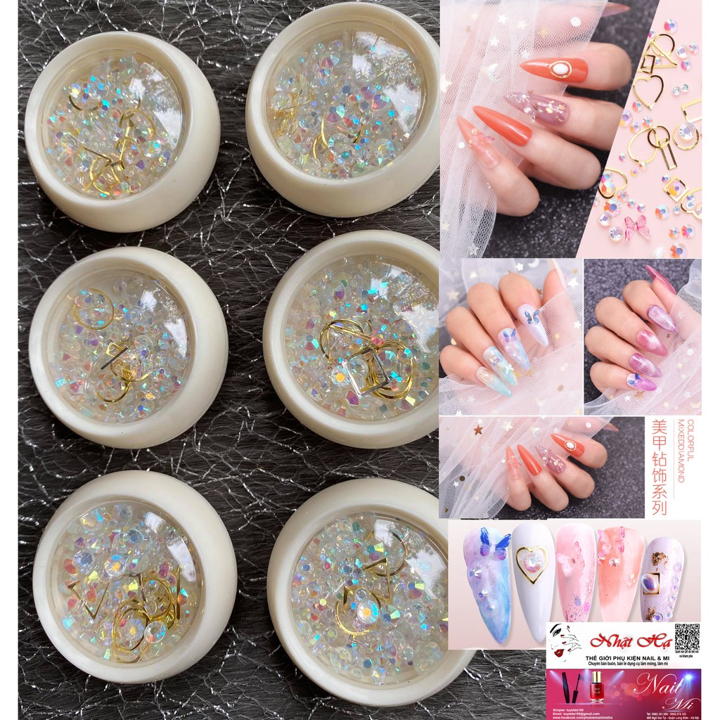 Phụ Kiện Trang Trí Móng Nghệ Thuật Đẹp Mới Nhất - Sét 6 Hũ