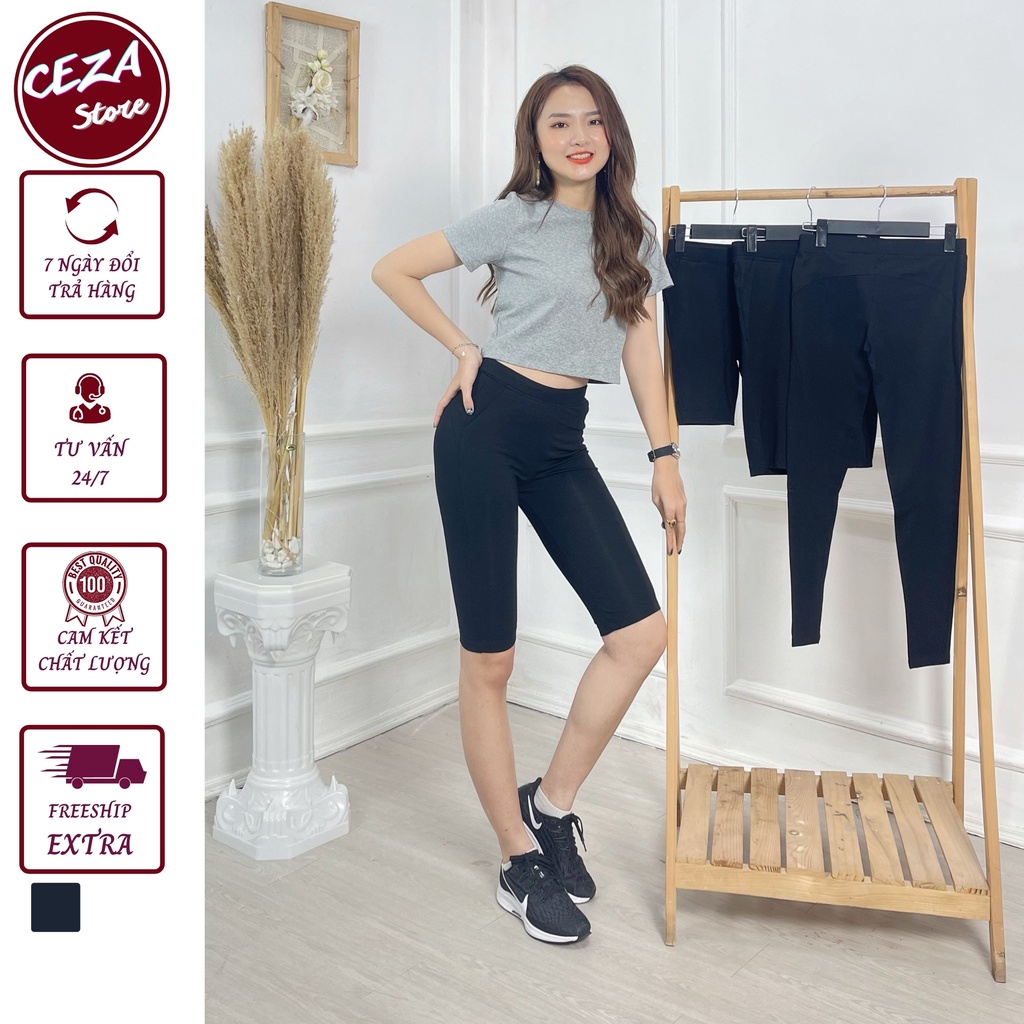 Quần Legging lửng,quần legging ngố nữ ,cạp cao co giãn 4 chiều ngoại cỡ đến 110kg Ceza