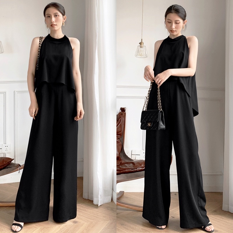 A43 Set Đồ Áo Cổ Yếm Phối Quần Rộng Thời Trang