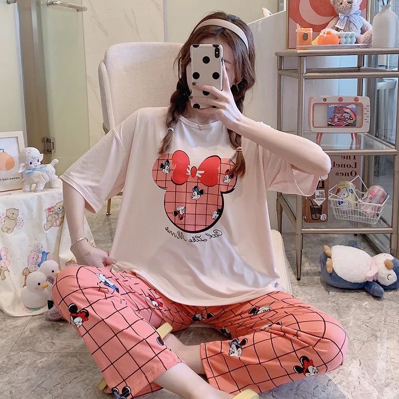 Bộ ngủ pijama nữ ngắn tay quần kẻ nhiều màu | BigBuy360 - bigbuy360.vn