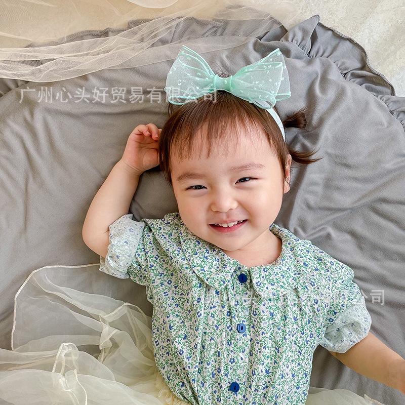 Băng đô cài tóc ren nơ 3 màu cho bé gái xinh xắn