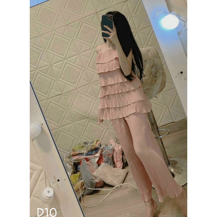 (FREE SHIP) SÉT BỘ NỮ SÁT NÁCH DẬP LY TẦNG QUẦN SUÔNG SANG CHẢNH THỜI TRANG BÁNH BÈO HHP