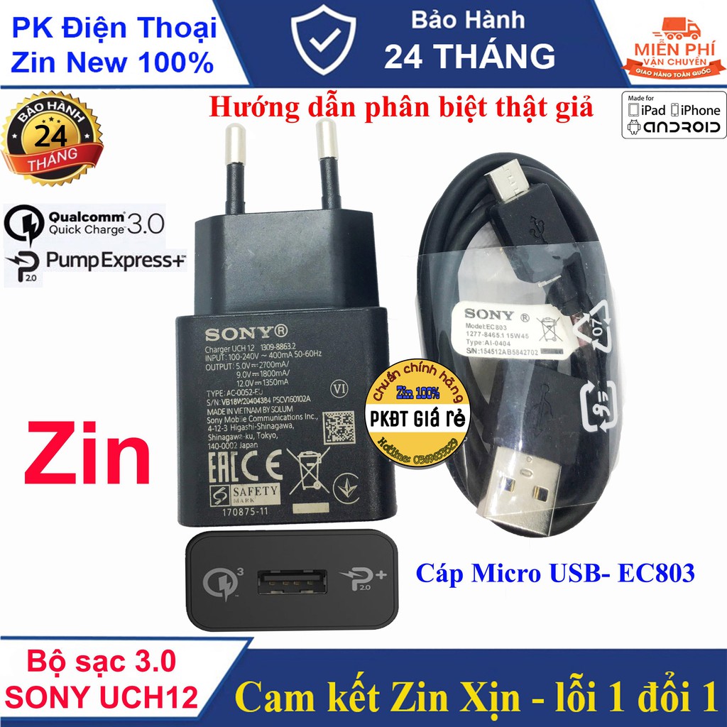 Bộ sạc nhanh 3.0 Sony UCH12  chính hãng,BH 12 tháng