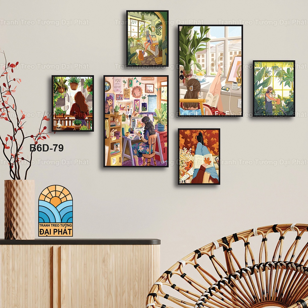 Set 6 Tranh Treo Tường Tráng Gương Đã Có Khung nhiều chủ đề tặng kèm đinh chuyên dụng