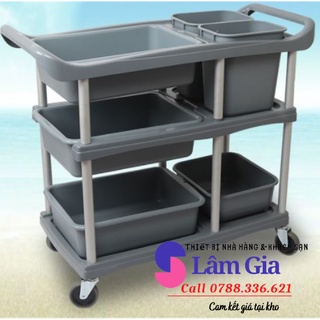 Xe đẩy thu gôm chén dĩa nhà hàng