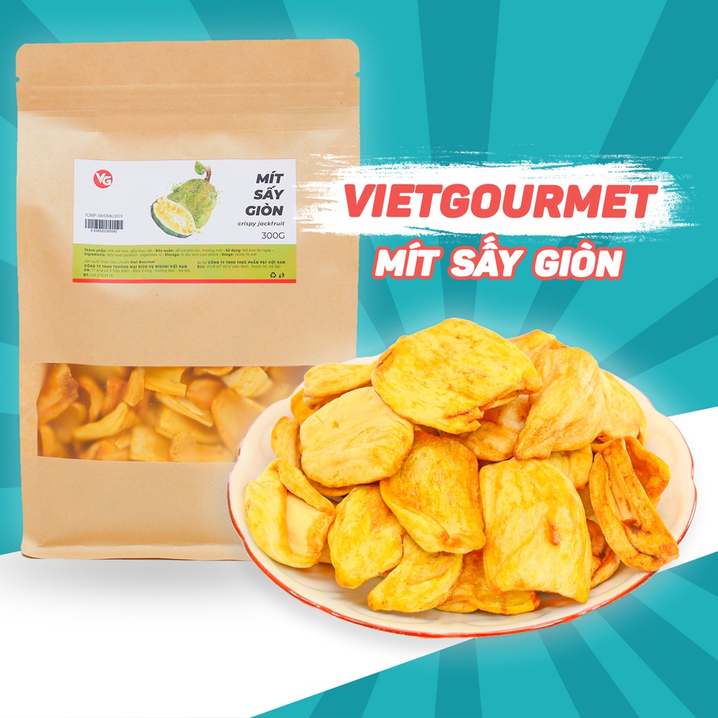 Mít sấy khô 300g Vietgourmet hàng xuất khẩu/ Mít sấy giòn nguyên vị không đường/ đồ ăn vặt Hà Nội
