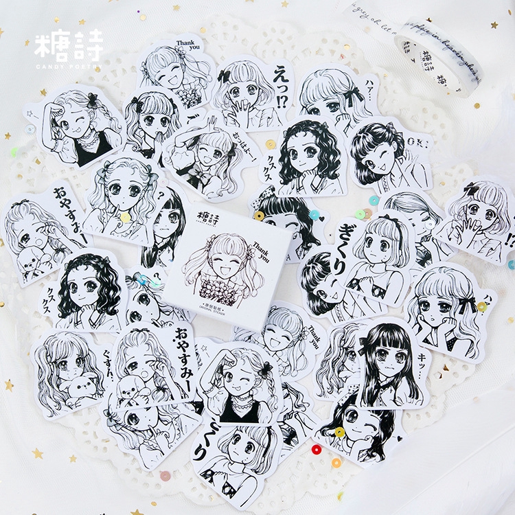 Bộ 45 sticker họa tiết Miss Sister Series dùng trang trí album thủ công