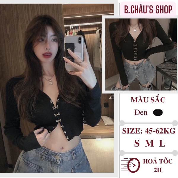 Áo croptop xẻ ngực siêu sexy | Áo dài tay thời trang thu đông