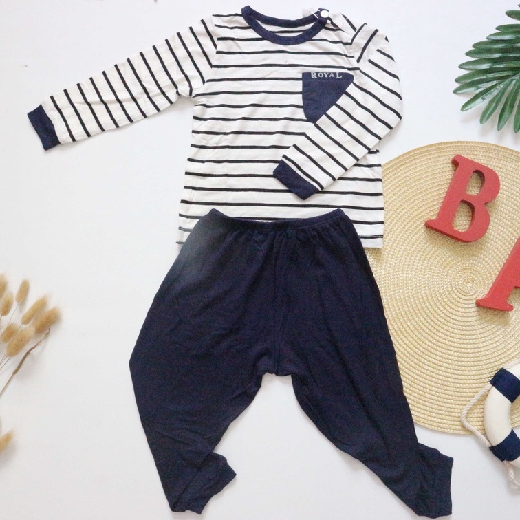 Bộ thun cotton lụa lạnh dài tay màu sọc đen cho Bé