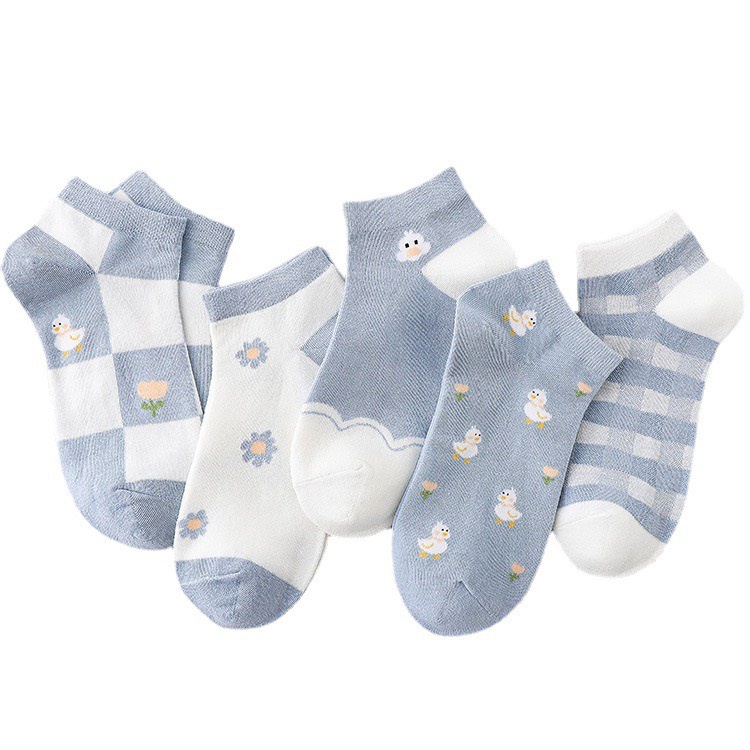 Tất cổ ngắn nam nữ vớ vịt hoa xanh cố thấp thời trang hàn quốc đẹp giá rẻ ccotton kháng khuẩn MRSOCKS VN066