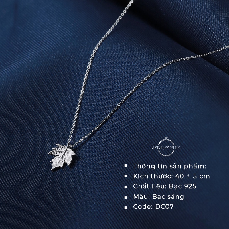 Dây chuyền bạc Ý S925 mặt lá phong Asimi, Dây chuyền bạc nữ khắc tinh xảo nữ tính Maple Line DC07