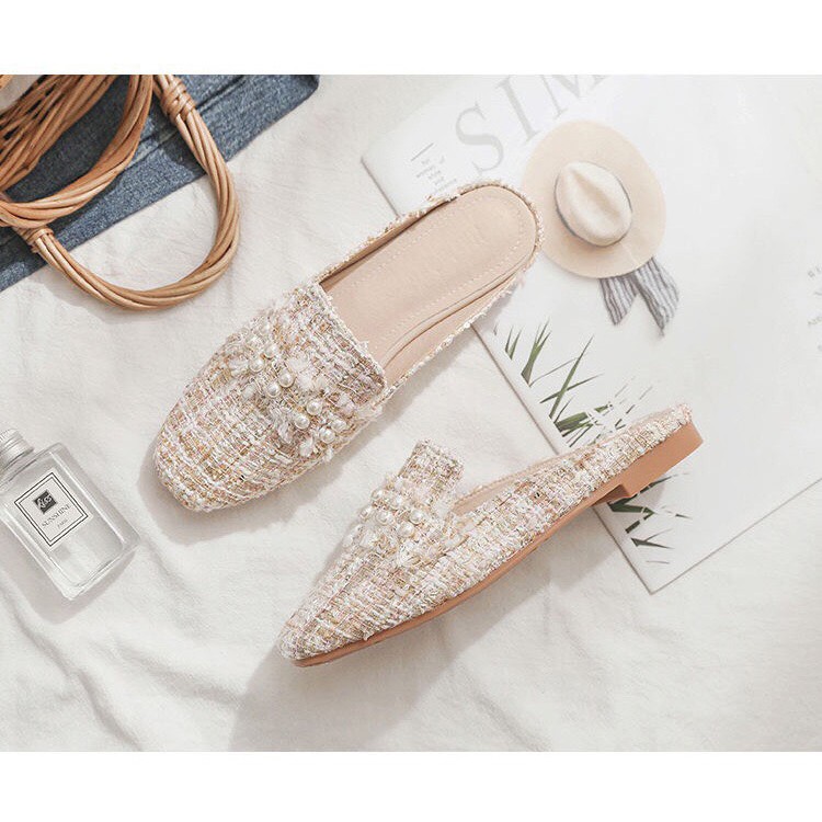 BEESHOES- GIAY SỤC NƠ DA NHUNG MŨI VUÔNG - SUC THỜI TRANG NỮ ĐẾ BỆT SIÊU ÊM VÀ MỀM MÀU KEM 2008029