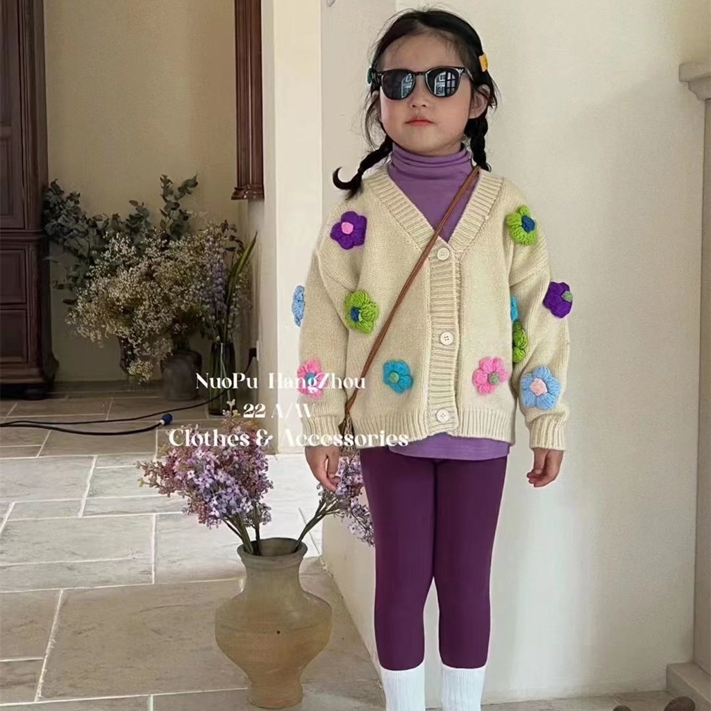 Áo Khoác Cardigan Dệt Kim Ba Chiều Tay Dài Phong Cách Hàn Quốc Ngọt Ngào Thời Trang Mùa Thu 2022 Mới Dành Cho Bé Gái TNRZ