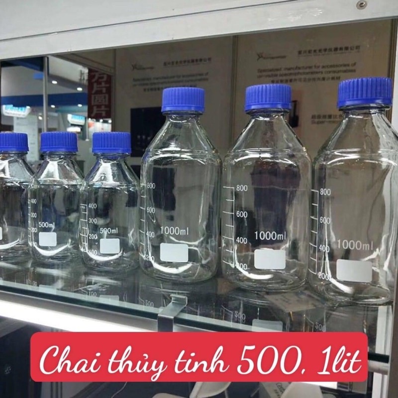 Chai thủy tinh trung tính 500ml 1000ml-Chai trung tính nắp vặn xanh 500 mL/1000 mL
