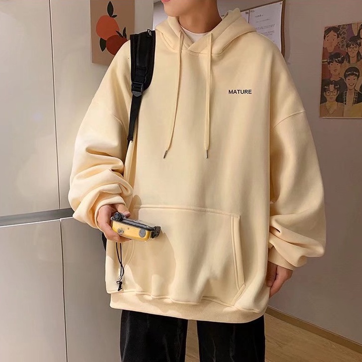 Áo Hoodie unisex Dáng Rộng Tay Dài Màu Trơn Thời Trang Hàn Quốc Trẻ Trung in cotton cổ tròn phong cách áo len Màu đồng nhất top