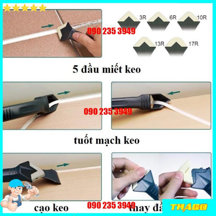 Combo đầu bắn keo silicone - Bộ dụng cụ cạo tuốt miết chỉnh mạch keo silicon xây dựng nhôm kính DCG