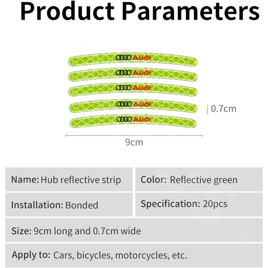 Bộ 20 Miếng Dán Viền Bánh Xe Hơi / Xe Máy Phản Quang Cảnh Báo An Toàn