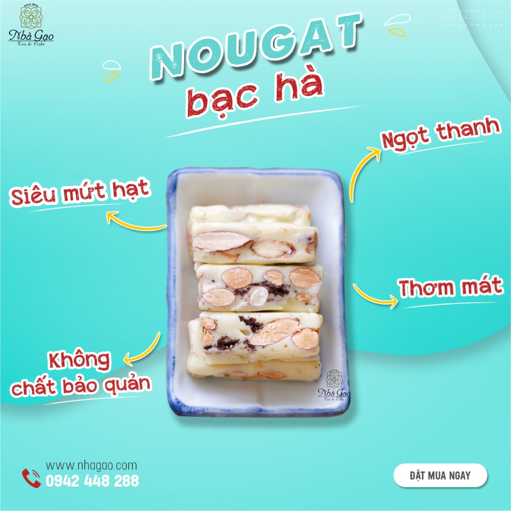 Kẹo nougat cao cấp Nhà Gạo vị bạc hà hộp 300gr