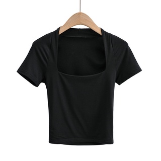 Áo thun cotton cổ vuông [ảnh thật]