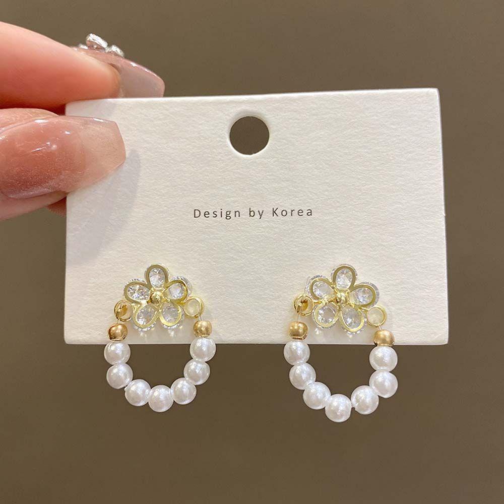 Khuyên Tai Móc Đính Ngọc Trai / Cherry Zircon Phong Cách Hàn Quốc Cho Nữ