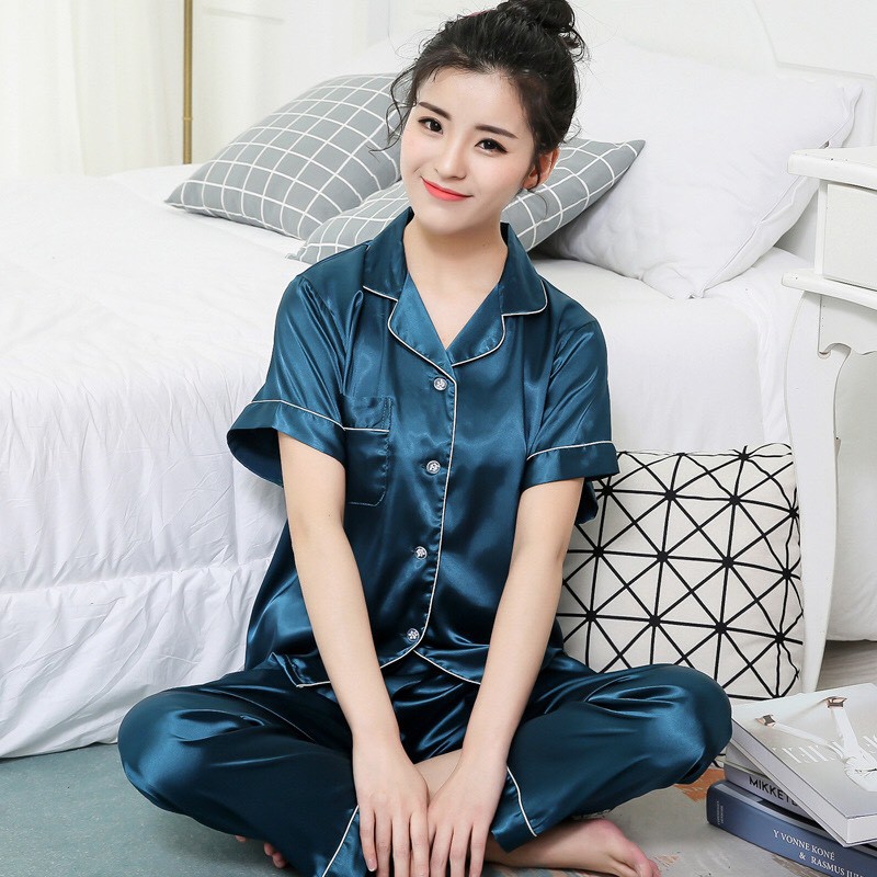 Đồ bộ pijama áo cộc quần dài màu trơn dành cho các cặp đôi - Đồ mặc nhà nam nữ (Hàng sẵn)