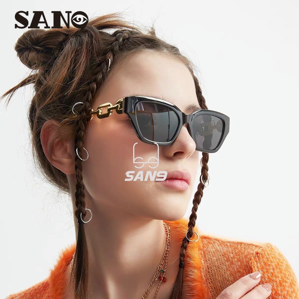 【Bán Sỉ】mã (San9)Kính Mát Gọng Đa Giác Phối Dây Xích Kim Loại Phong Cách Âu Mỹ Thời Trang