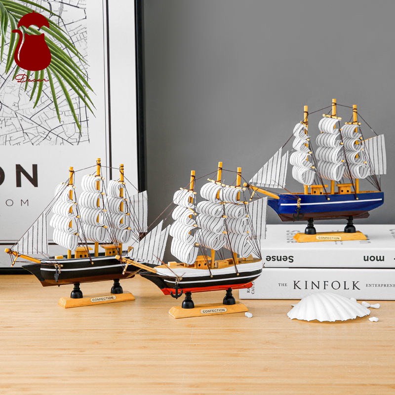 Mô hình thuyền gỗ Ô DECCOR, tàu mô hình gỗ 3D thuận buồm xuôi gió kèm đèn nháy trang trí nhà cửa