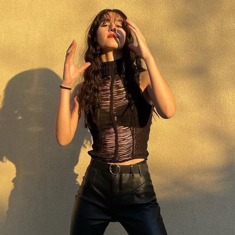 Áo Tank Top Sát Nách Lưng Cao Phối Lưới Thời Trang Đường Phố Cá Tính Cho Nữ