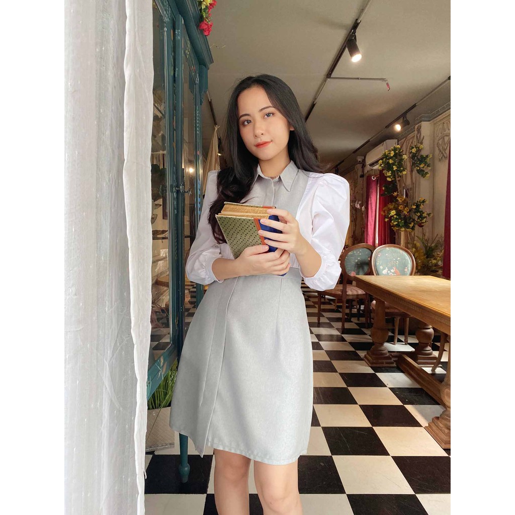 Đầm công sở nữ xinh thiết kế dễ thương cổ sơ mi nữ tính thanh lịch dáng chữ a | BigBuy360 - bigbuy360.vn