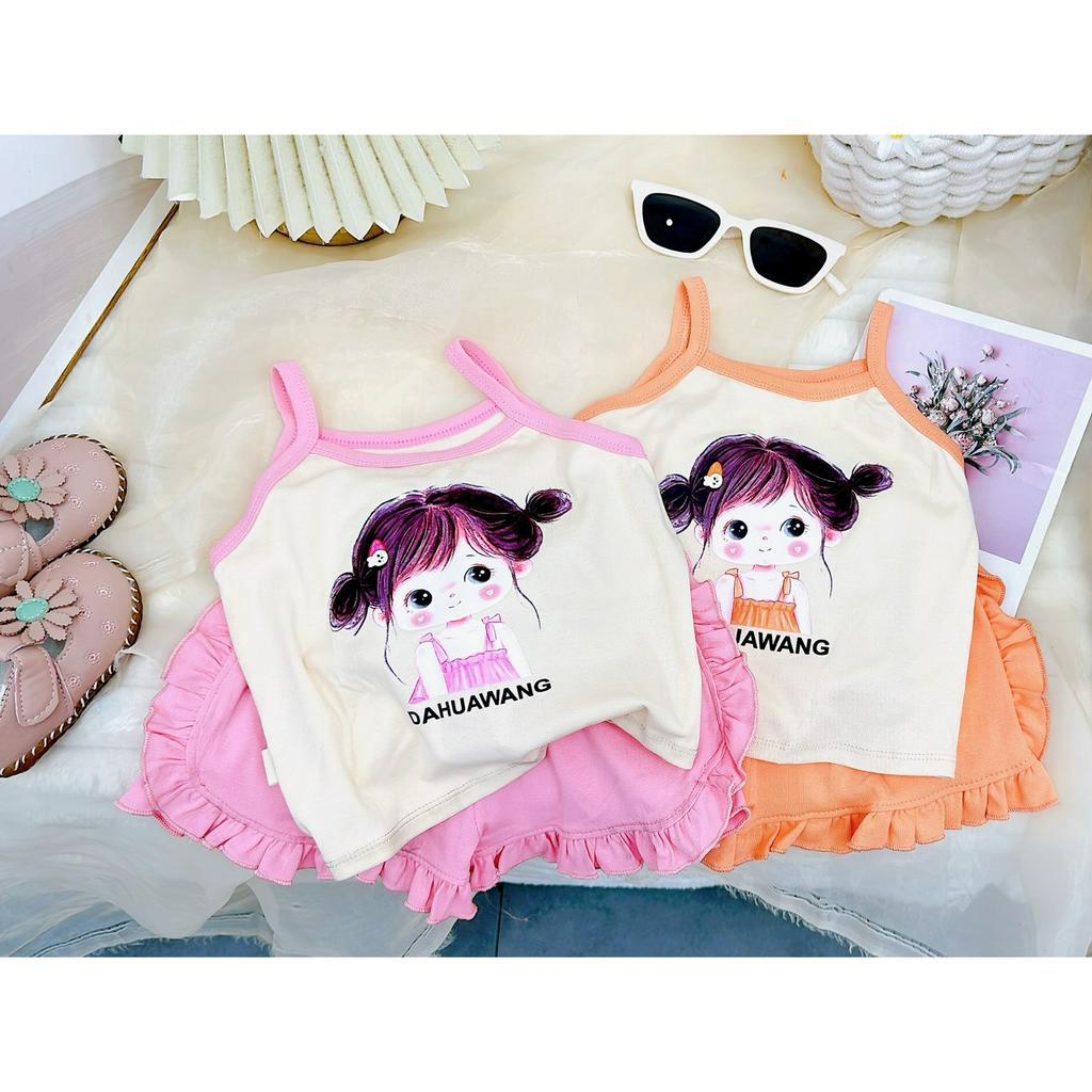 Đồ bộ bé gái, set bộ áo 2 dây cô bé DAHUAWANG chất zip hàn mềm mại cho bé
