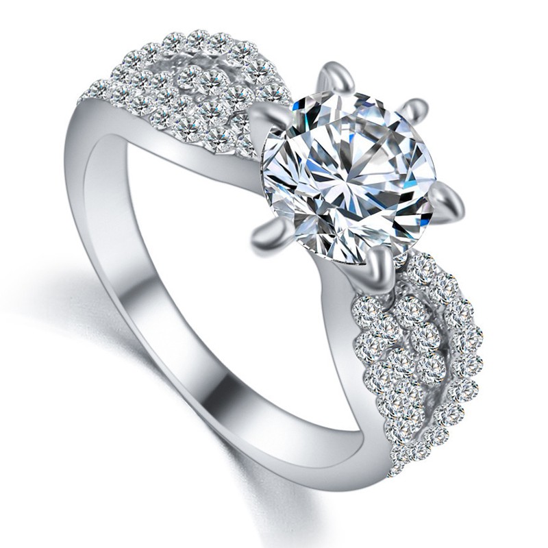 Aifei Jewellery Women Ring Six Claws Mosaic Diamond 925 Sterling Silver R391