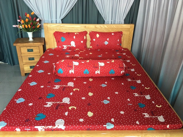 Drap thun ❤️FREESHIP❤️ga thun - drap thun Hàn Quốc mẫu hươu cao cổ ( 1 ga,3 vỏ gối)